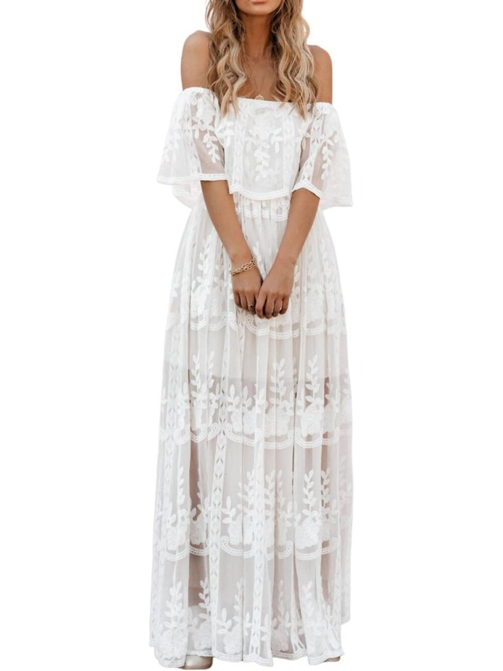 Boho Off Shoulder Lace Maxi Dress for Women - Perfect for Weddings & Parties